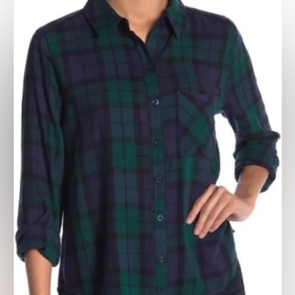 J.O.A SET Plaid Fray Hem Mini Skirt. S small Green/blue abound plaid shirt - Picture 5 of 13